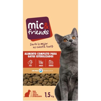 Comida Seca Para Gatos Esterilizados 1,5Kg Mic&Friends